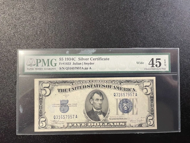 1934C $5 United States Silver Certificate - Blue Seal 