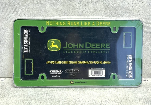 CHROMA  John Deere License Plate Frame Plastic Chrome NOTHING RUNS LIKE A DEERE