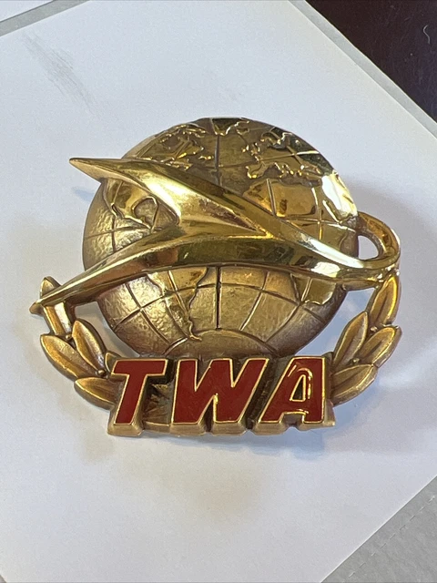 Trans World Airlines Twa Pilot Crew Badge Cap Hat Brass & Enamel 2"
