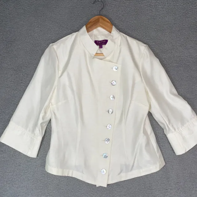 Top Hat New York Chef Shirt Womens Small White Button Up Mother of Pearl Ladies