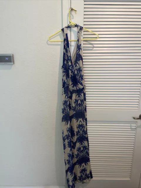 NWT Nicole Miller  Humming Bird Floral Print Maxi Dress Sz 10 Crisscross Back