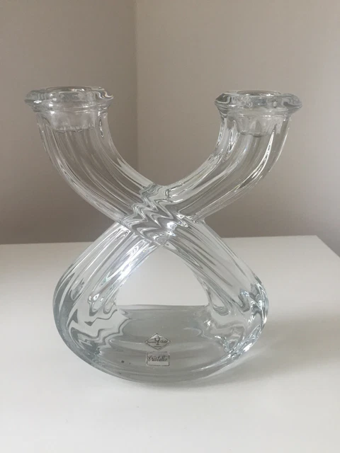 Grand bougeoir chandelier a 2 bras en cristal Daum croix de Lorraine France