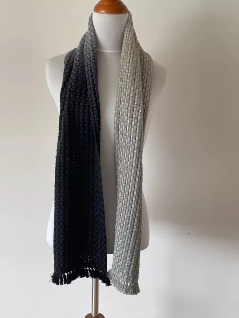Bajra Handmade Ombre Black Gray Cashmere Silk Basketweave Fringe Scarf $395