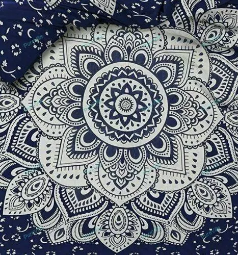 Indien Bleu Floral Mandala Couette Housse de Set Literie Coton Hippie Édredon