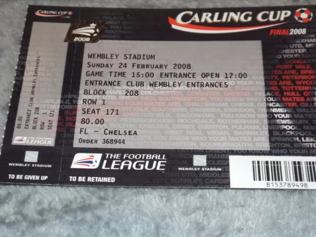 SPECIAL TICKET PACKAGE - CARLING CUP FINAL 2008 - CHELSEA v TOTTENHAM - MINT 3