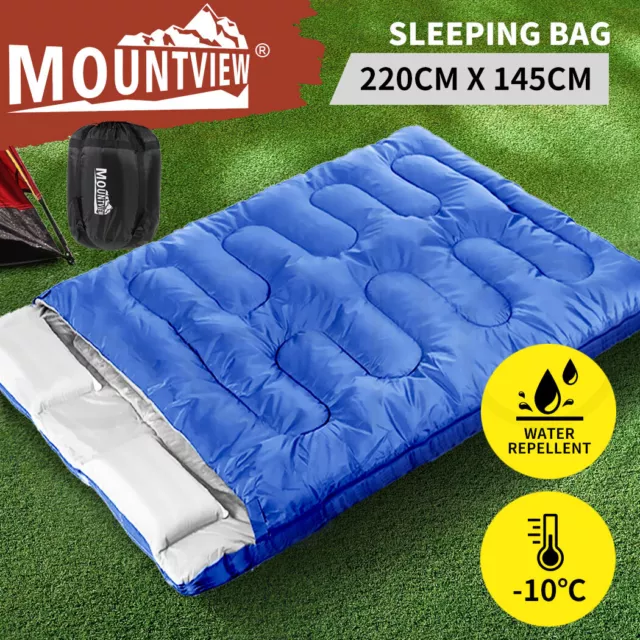 Mountview Sleeping Bag Double Bags Outdoor Camping Thermal 0℃-18℃ Hiking Blue