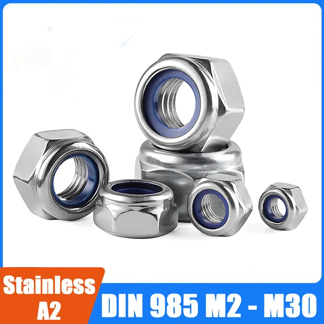 Nyloc Nuts STAINLESS STEEL A2 M2 M3 M4 M5 M6 M8- M30 Type T DIN 985 Nylock Nylon