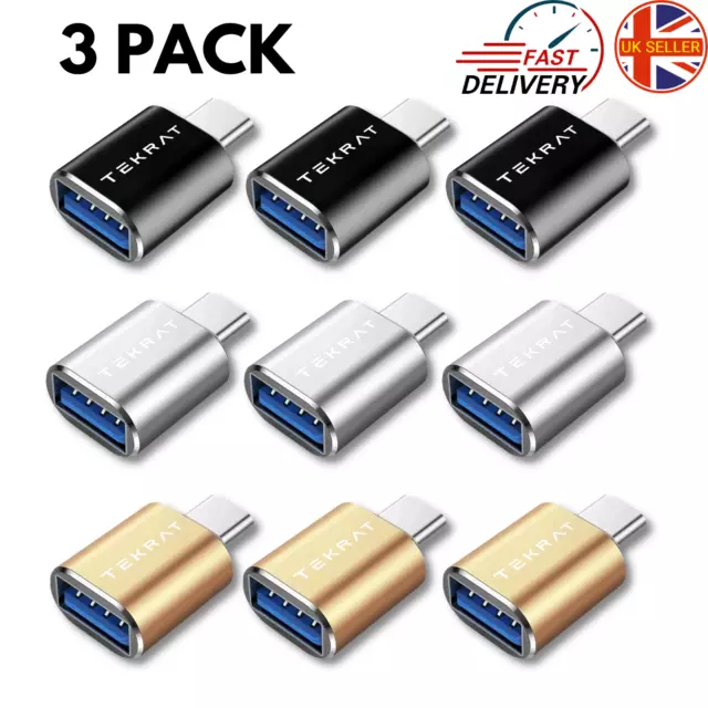 Type C To USB Adapter USB A 3.0 Female USB C Male OTG Data Connector [3 PACK]