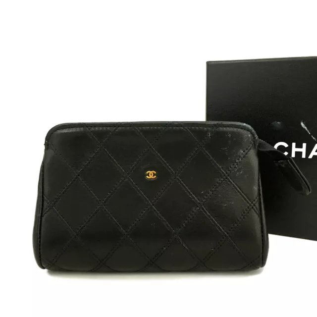 CHANEL BICOLORE QUILTED Matelasse CC Logo Leather Cosmetic Pouch Bag  /4R0194 $46.00 - PicClick