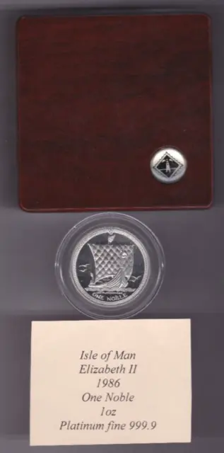 Boxed 1986 Isle Of Man One Ounce Platinum Noble Coin In Mint With Certificate