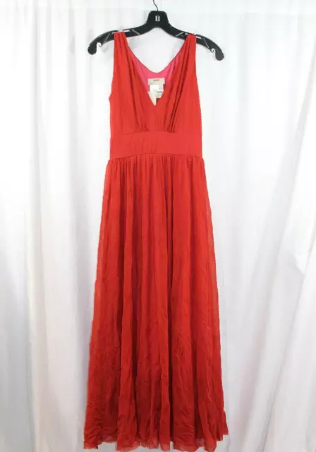 NWT FUZZI $545 Womens Orange Red Sleeveless V Neck Midi Dress S