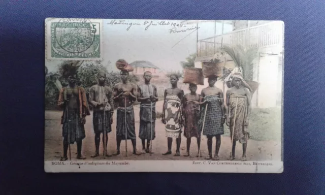 Carte Postale Ancienne Congo Belge Boma Mayumbe Timbre Congo Français Animé 1904