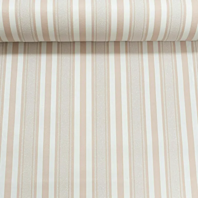 Glitter Striped Blush Pink White Textured Stripe Heavyweight Vinyl Wallpaper
