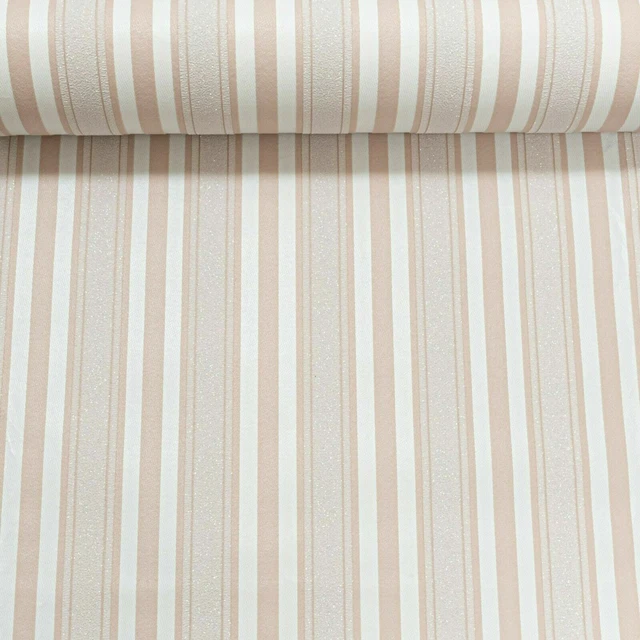 Glitter Striped Blush Pink White Textured Stripe Heavyweight Vinyl Wallpaper