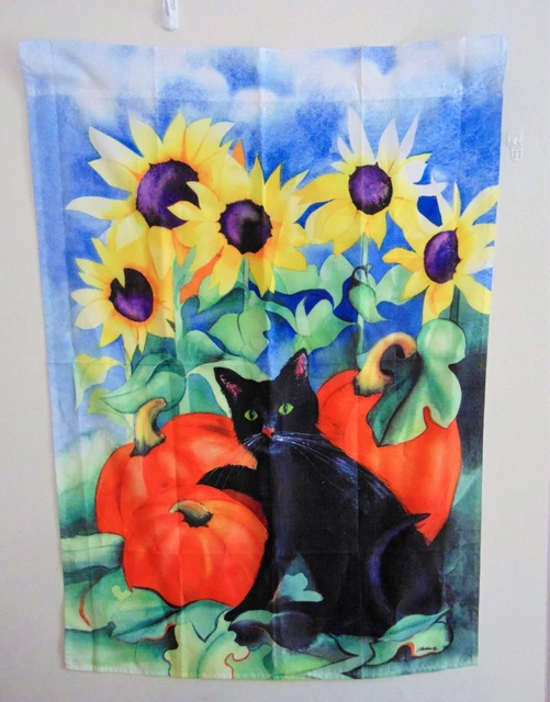 Vintage Halloween Black Cat Pumpkin Yard Outdoor Flag A Hautman Banner 40X28"