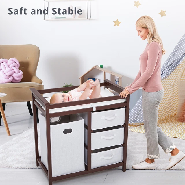 Wooden Baby Changing Table Infant Diaper Changing Station Nursing Table Hamper