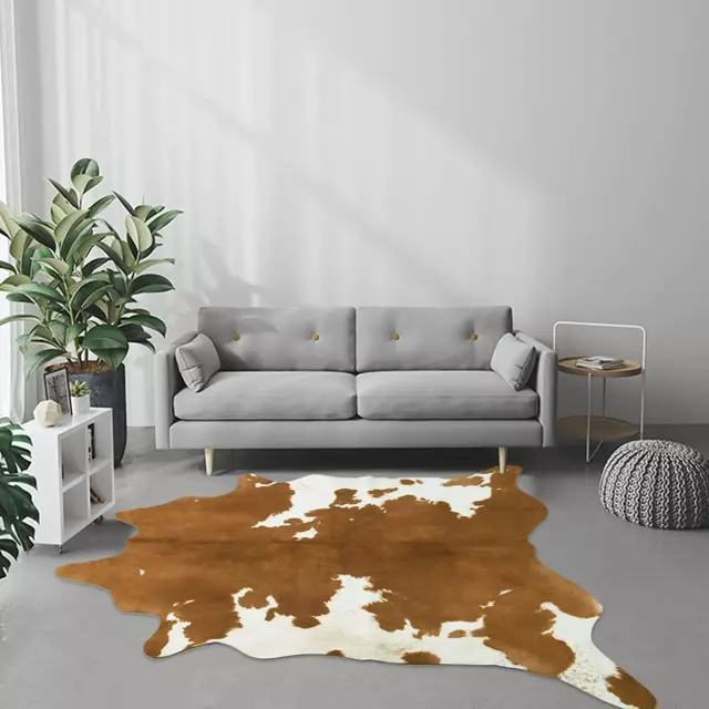 Faux Cowhide Rug Large Size Cow Print Carpet for Bedroom Living Room, 4.6X5.2Ft