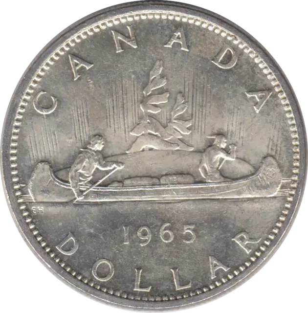 Coin silver 1965 Canada Voyageur Canoe Dollar High Grade