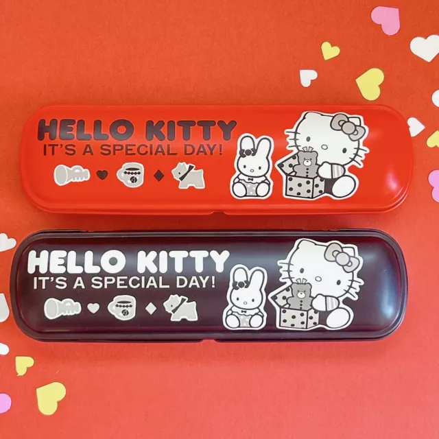 Vintage Sanrio Hello Kitty Tin Box pencil case 1987 Red & Black RARE Japan