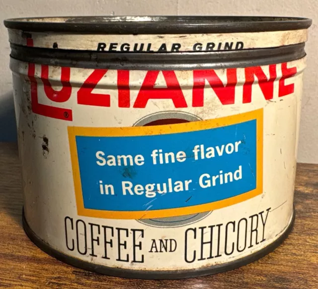 Luzianne Coffee & Chicory 1 Pound Tin Can & Lid~Short & Wide~Vintage!