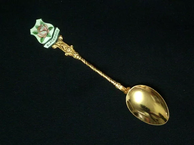 Vintage Blackpool Gold Plt Enamel Painted Sugar Tea Spoon Illustrated Souvenir