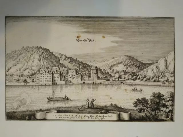 Kupferstich Bad Ems Merian 1646 Embser Bad