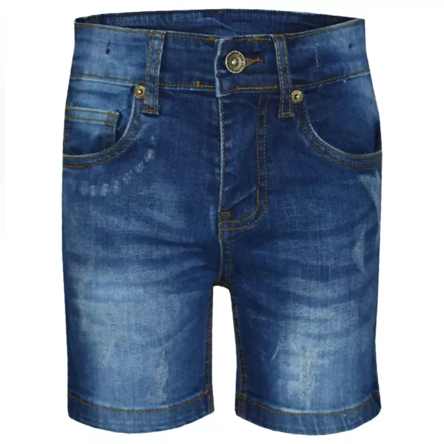 Kids Boys Denim Shorts Ripped Chino Blue Bermuda Jeans Short Knee Length 5-13 Yr