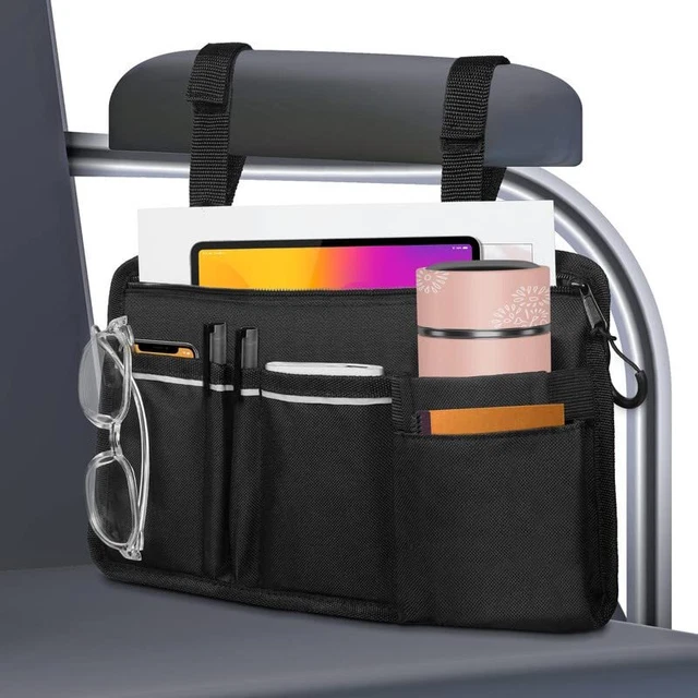 Bolsa lateral para silla de ruedas, reposabrazos almacenamiento de accesorios con rayas reflectantes y