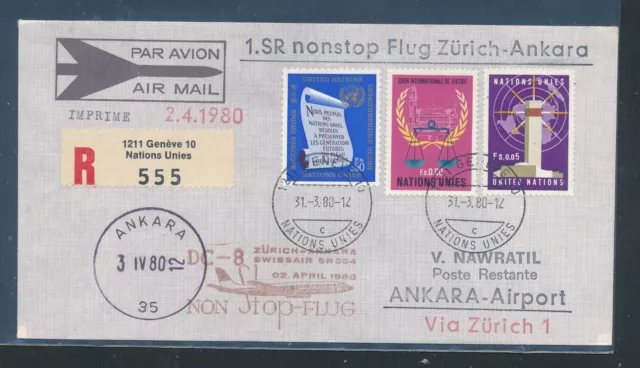 2175) Schweiz, SR FF Zürich - Ankara 2.4.80, Reco-DS ab UNO Genf
