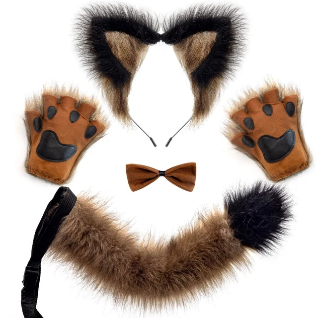Spooktacular Creations Wolf Ears Tail and Gloves Set, Furry Fox Accessories Set