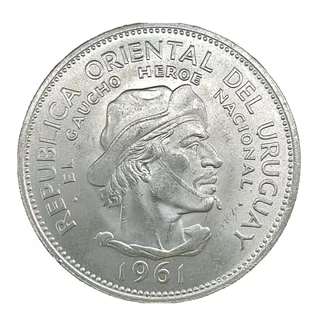 1961 Uruguay 10 Pesos BU Silver Coin, 150th Anniversary Revolution Against Spain