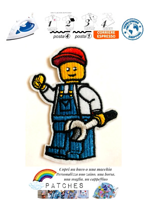 Patch figures lego mechanic toppa termoadesiva baby monkey wrench chiave inglese