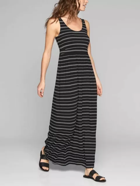 Athleta Maxi Dress Sz Large New Black White Stripe NWT