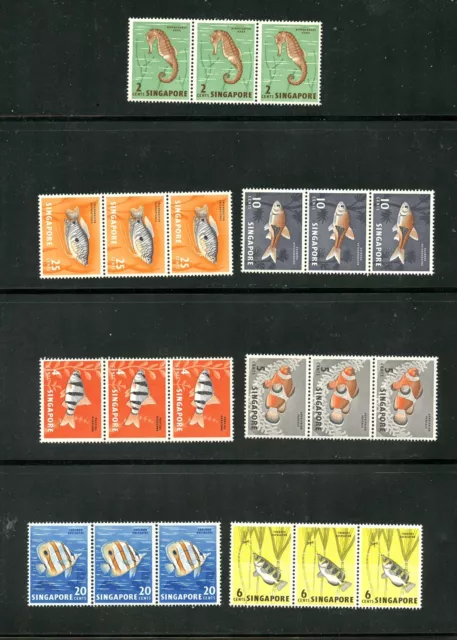 Lot 15234 Mint Nh Og 53-59 Strips Of Three : Stamps From Singapore Fish