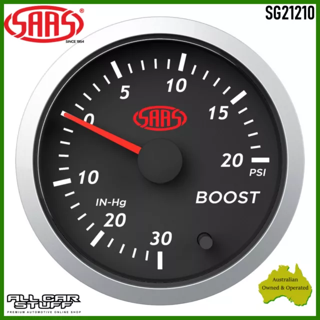 SAAS Street Series 52mm Black Turbo Boost/Vacuum Gauge: 30inHg - 20psi (SG21210)
