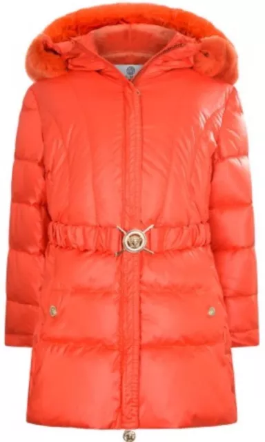 Young Versace Girls Designer Coat  2 Years OrangeHooded Padded With Fur Trim New