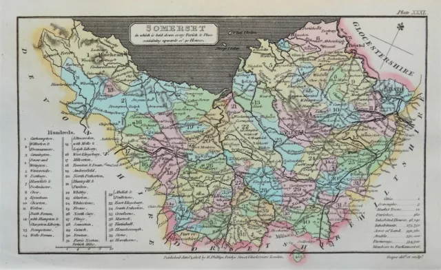 SOMERSET, Capper Original Hand Coloured Antique County Map 1808