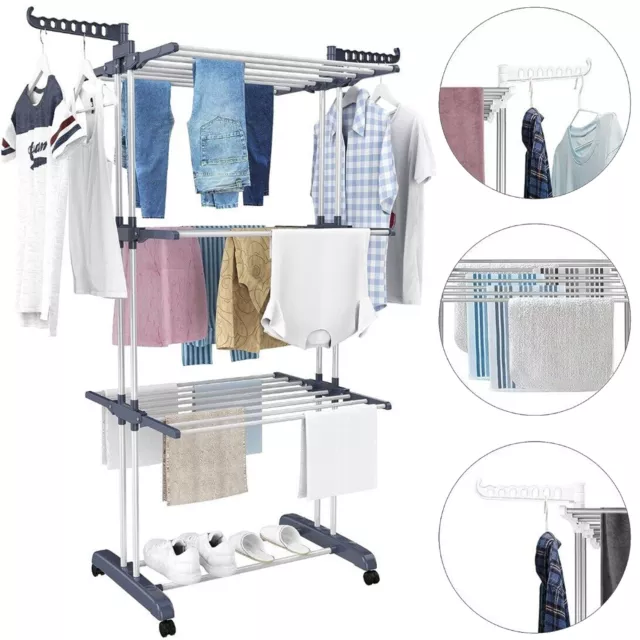 Heavy Duty Laundry Clothes Drying Rack Portable Folding Rolling Dryer Hanger