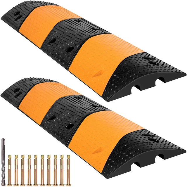 2 Pack 2 Channel Rubber Speed Bump Hump Garage Asphalt Concrete Gravel Driveway