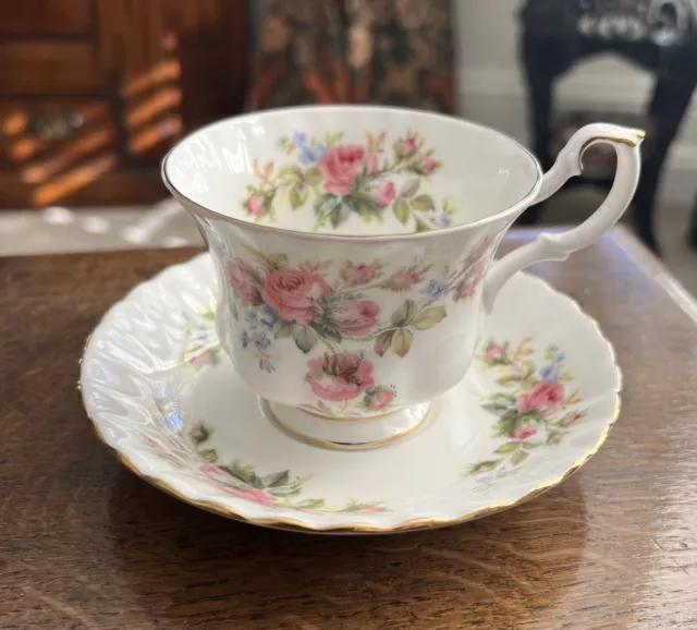 Vintage Royal Albert Moss Rose Bone China Tea Cup & Saucer