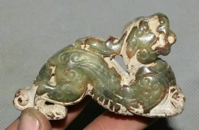 6CM Hongshan Culture Old Jade Carve Dragon Pixiu Brave troops Animal Statue