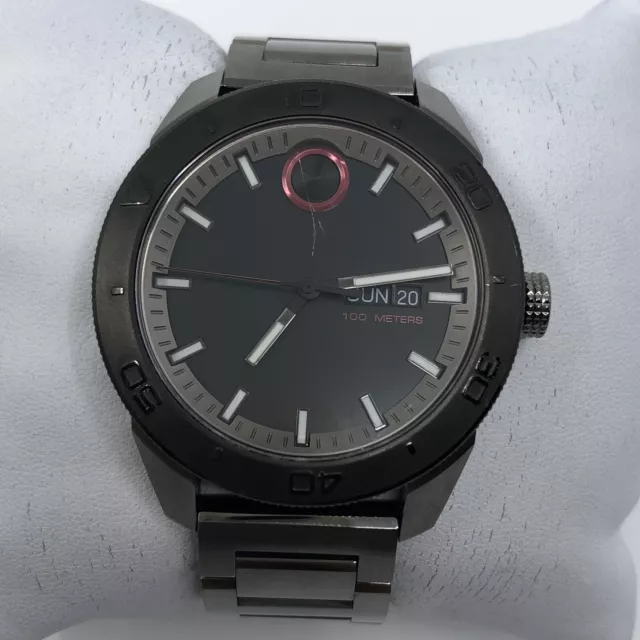 Movado Bold Sport Black Dial Gray Tone Stainless Steel Mens Quartz Watch 3600606