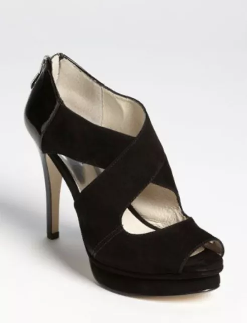 Michael Kors Ariel Platform Stiletto Heels Suede Black Peep Toe Zip Sandals 7.5