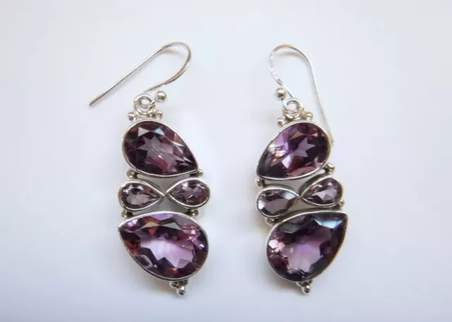 Sterling Silver Natural Amethyst Cluster Dangle Earrings