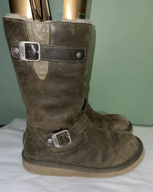 Womens UGG Kensington Moto Biker Brown Tall Boots Leather sheep Fur Lined Sz 8 Womens UGG Kensington Moto Biker Brown Tall Boots Leather sheep Fur Lined Sz 8