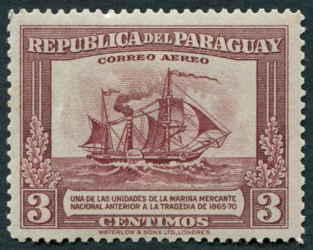 PARAGUAY 1945 3c viola rossastro SG597 MNH FG Paddle-piroscafo Tacuary AIRMAIL bB03