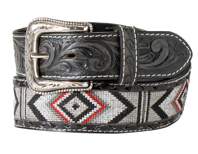 Nocona Western Mens Belt Leather Embroidered Inlay Buck Lace Black N210007201