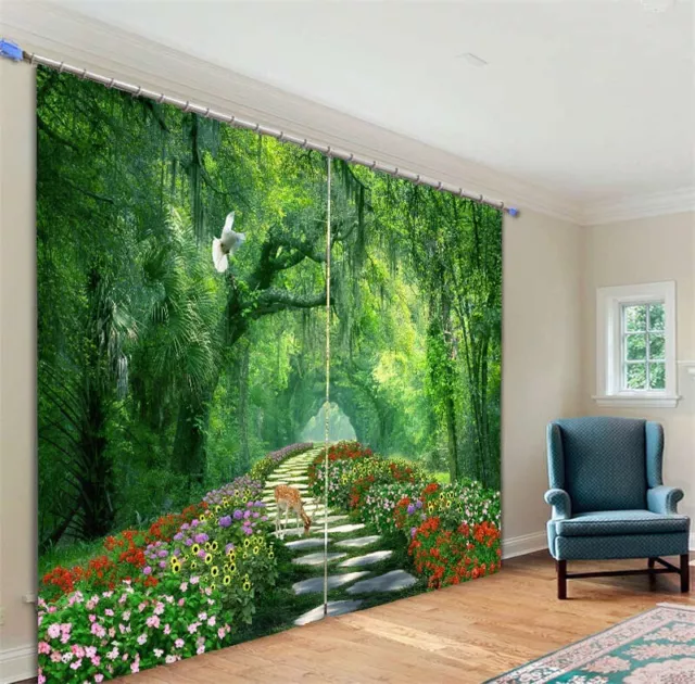 Sea Forest Small Flower 3D Curtain Blockout Photo Printing Curtains Drape Fabric