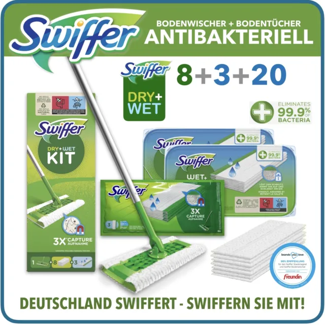 Swiffer Set Dry & WET Bodenwischer Starter +20 feuchte Bodentücher Antibakterial