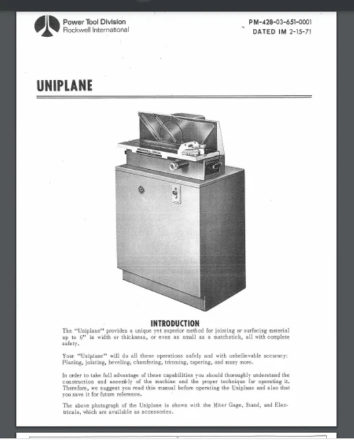 Delta 22-300 Uniplane Shaper owner parts list Manual 28 pages year 1971